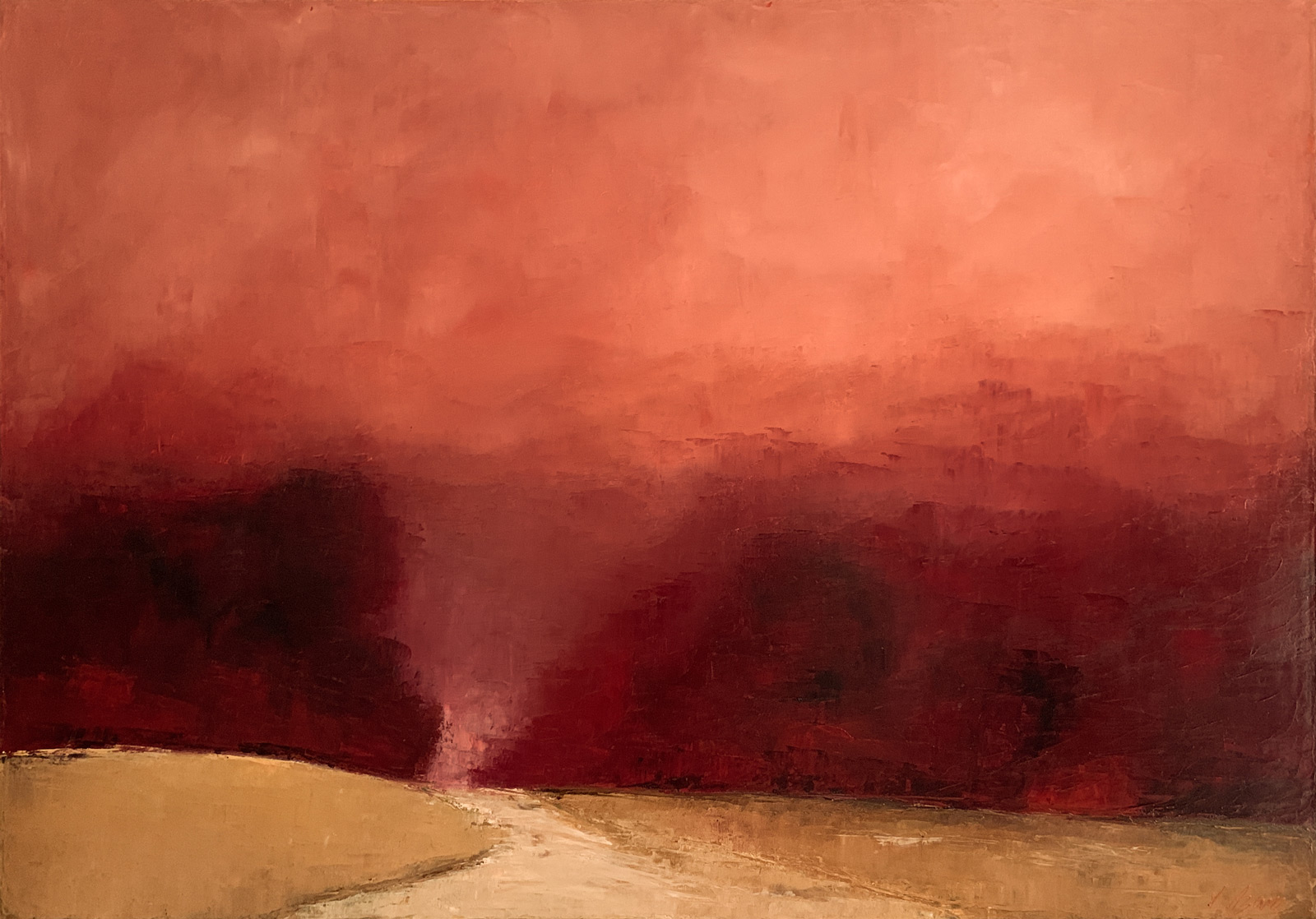 Tableau de Veronique Azam, artiste peintre. Le tableau se nomme Incandescence, les dimensions sont de 116x89 centimètres. Technique huile sur toile.